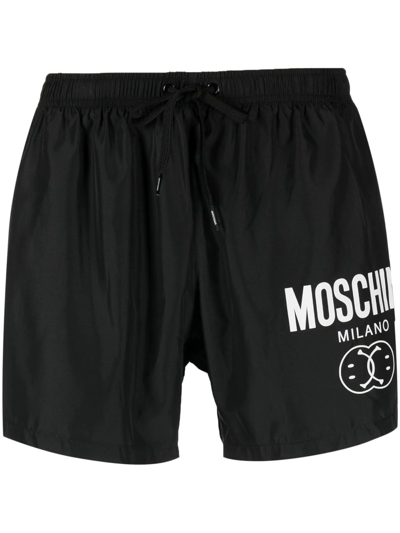 Moschino Logo Print Swim Shorts In Black