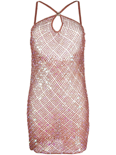 Coperni Sequin-embellished Sheer Crochet Dress In Burnt Orange
