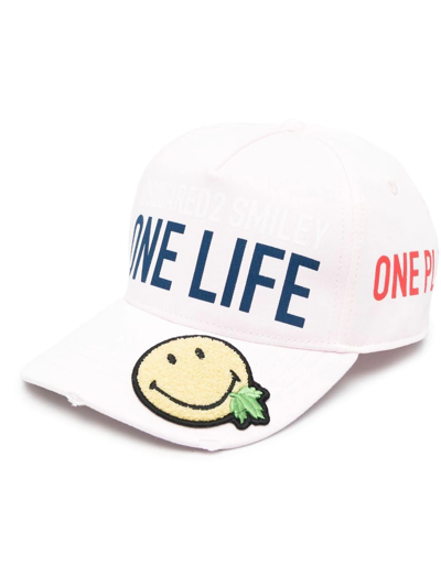 Dsquared2 Pink X Smiley One Life One Planet Cap In White