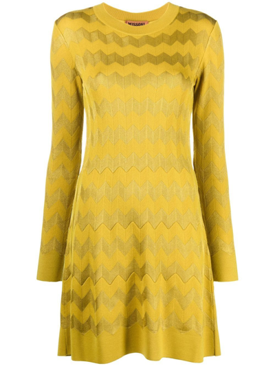 Missoni Knitted Chevron-print Mini Dress In Yellow