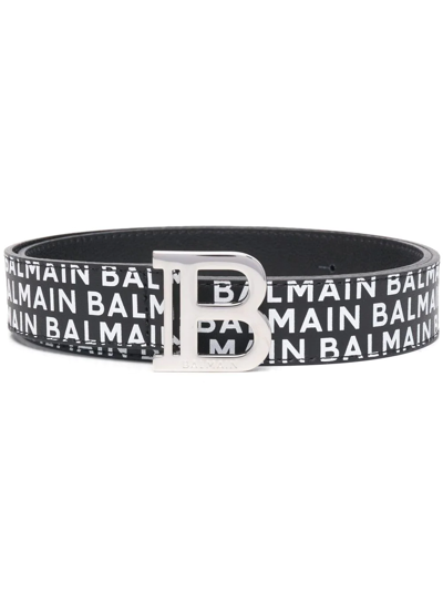 Balmain Kids' Logo-print Leather Belt In Black