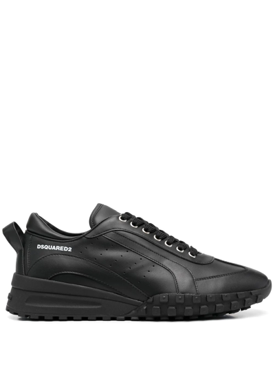 Dsquared2 Legend Lace-up Leather Sneakers With Rubber Sole In Black