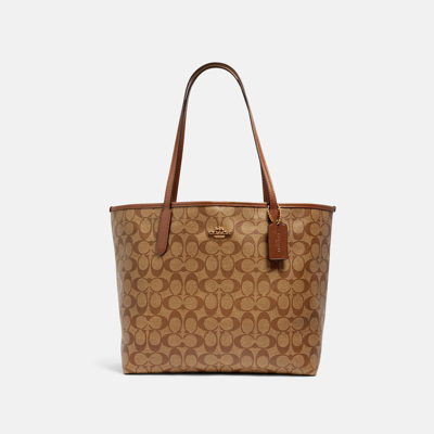 Coach Outlet City Tote In Signature Canvas In Beige