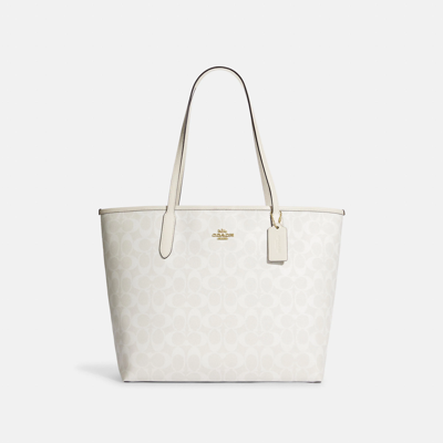 Coach Outlet City Tote In Signature Canvas In White