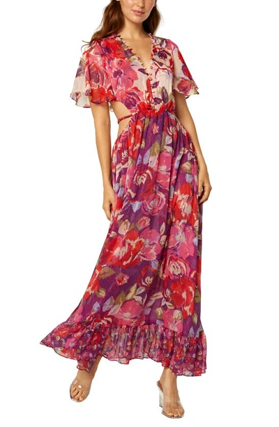 Misa Calista Floral Open-back Maxi Dress In Coming-up Roses Mix | ModeSens