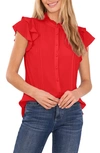 Cece Pintuck Ruffle Short Sleeve Blouse In Fireball