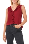 Vince Camuto Ruffle Neck Sleeveless Georgette Blouse In Earth Red