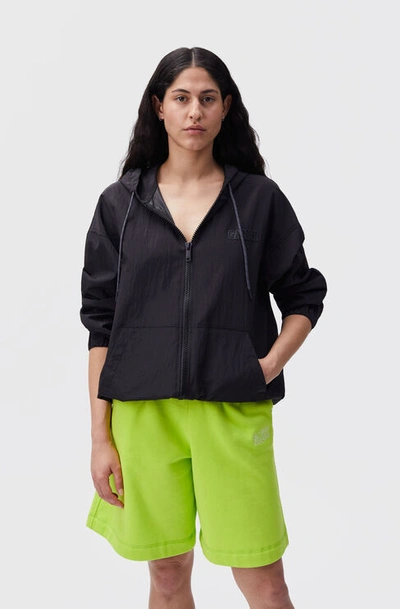 Ganni Long Sleeve Tech Fabric Jacket In Black