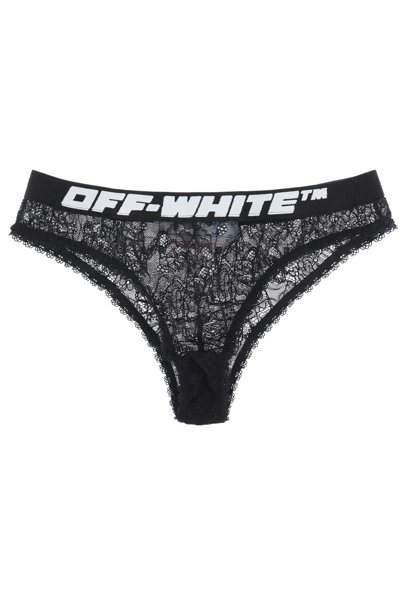 Off-white Black Lace Elastic Slip With Logo Band