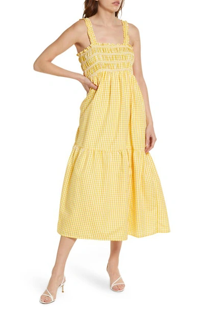 French Connection Ezeke Poplin Midi Dress In Yellow Gingham | ModeSens