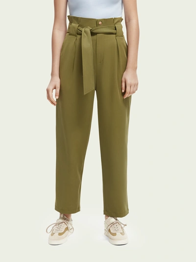 Scotch & Soda The Daisy High-rise Straight-leg Paper Bag Trousers In Green