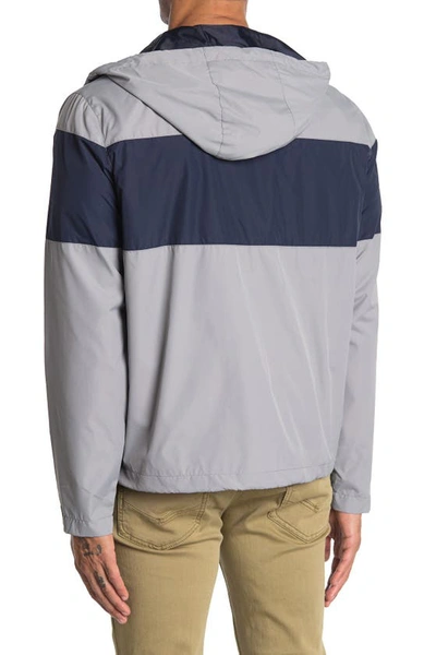 Izod Mens Fragrance Colorblock Hooded Jacket In Grey/ Navy