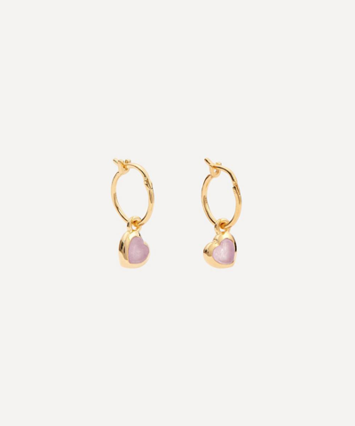 Missoma 18ct Gold Plated Vermeil Silver Jelly Heart Purple Quartz Charm Hoop Earrings In Lilac