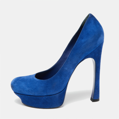 Pre-owned Saint Laurent Royal Blue Suede Palais Platform Pumps Size 39