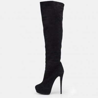 Pre-owned Gianvito Rossi Black Suede Over The Knee Boots Size 38