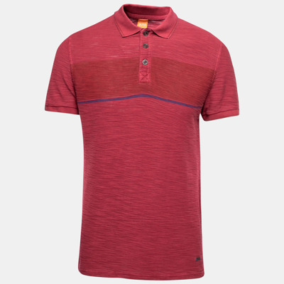 Pre-owned Boss Orange By Hugo Boss Red Textured Cotton Short Sleeve Polo T-shirt M
