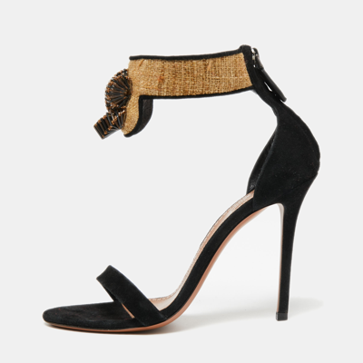 Pre-owned Alaïa Black Suede Open Toe Ankle Embellished Strap Sandals Size 38