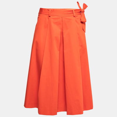 Pre-owned Boutique Moschino Orange Cotton Pleated Belted Skirt M