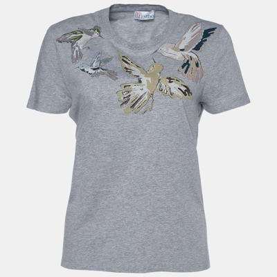 Pre-owned Red Valentino Grey Cotton Bird Print Short Sleeve T-shirt L