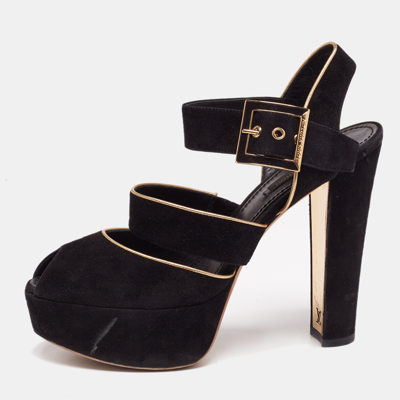 Pre-owned Louis Vuitton Black Suede Mowani Platform Ankle-strap Sandals Size 38