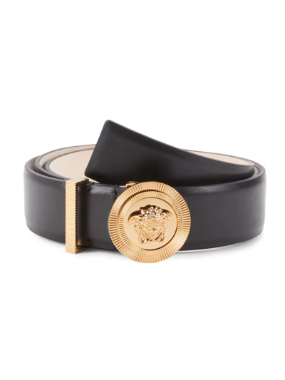 Versace Women's Medusa Leather Belt In Black Gold