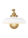 Chapman & Myers Single Arm Wide Task Sconce Lamp In Matte White Burnished Brass