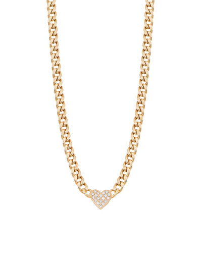 Zoë Chicco 14k Yellow Gold Midi Bitty Symbols Diamond Heart Collar Necklace, 16