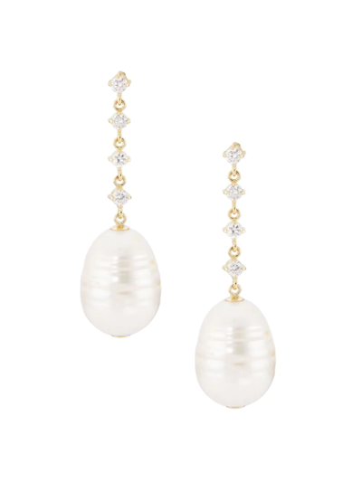 Zoë Chicco 14k Yellow Gold Linked Prong Diamond & Cultured Baroque Pearl Drop Earrings