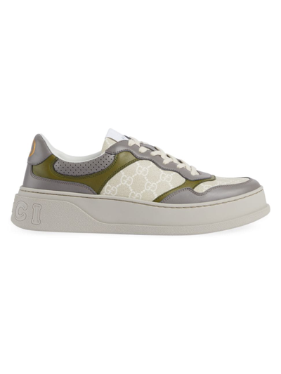 Gucci Gg Logo-embellished Leather And Canvas Low-top Trainers In Grey