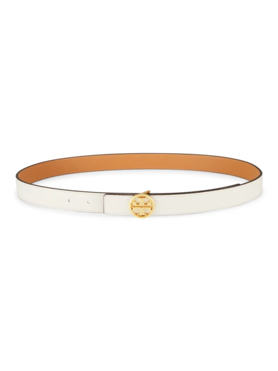 Tory Burch Miller Leather Belt In Ivory/tan/gold