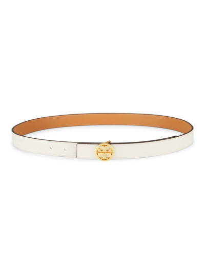 Tory Burch Logo扣环双面皮质腰带 In New Ivory