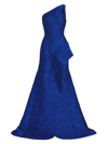 Teri Jon By Rickie Freeman Floral Lace Asymmetric Gown In Royal