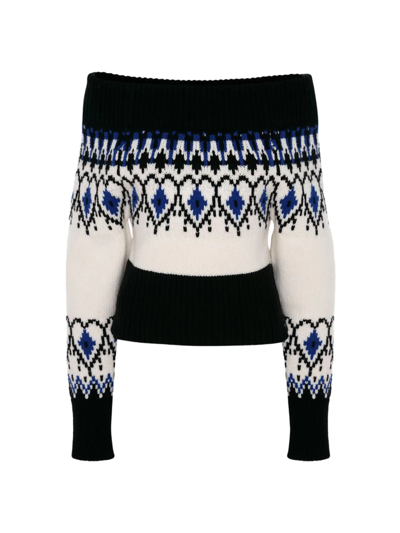 Alexander Mcqueen Off-shoulder Fair Isle Motif Knitted Sweater In Multicolor
