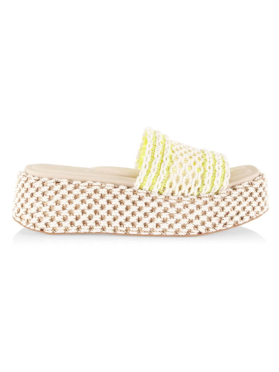 Rag & Bone Logan Crochet Flatform Slide Sandals In White Natural