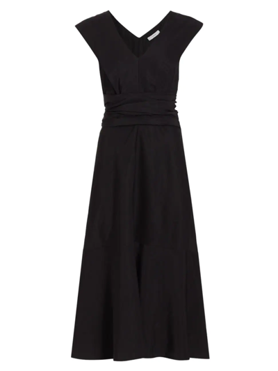 Vince Flutter-sleeve Tie-back Midi Dress In Black