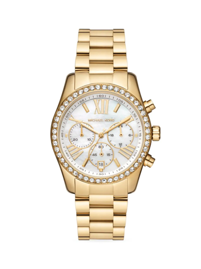Michael Kors Women's Lexington Goldtone, Mother-of-pearl, & Crystal Bracelet Watch