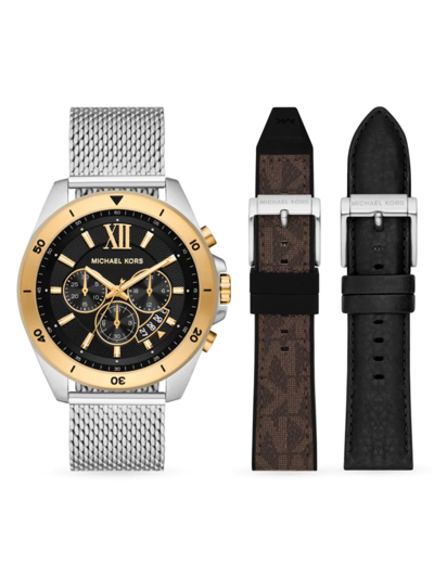 Michael Kors Men's Brecken Two-tone Stainless Steel Mesh Watch & Interchangeable Strap Set In Black