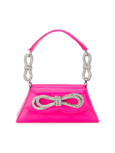 Mach & Mach Medium Samantha Leather Double Bow Top Handle Bag In Fluro Pink