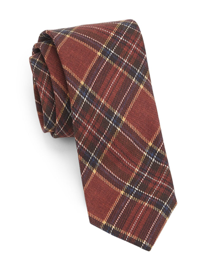 Saks Fifth Avenue Collection Plaid Print Tie In Orange