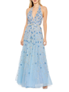 Mac Duggal Floral Embellished Halter Strap A Line Gown In Powder Blue