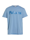 Alexander Mcqueen Graffiti Logo Cotton T-shirt In Sky Blue Mix