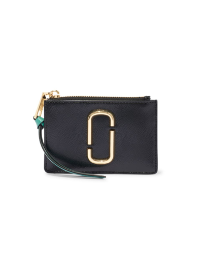 Marc Jacobs Small The Snapshot Zip Leather Card Case In Black Honey Ginger Multi