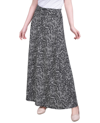 Ny Collection Petite Maxi A-line Skirt With Front Faux Belt With Ring Detail In White/black