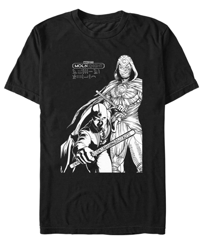 Fifth Sun Men's Moon Knight Mk Line Art Duo Short Sleeve T-shirt In Black