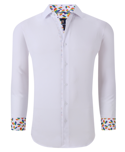 Tom Baine Men's Slim Fit Pride Performance Novelty Button Down Dress Shirt In White