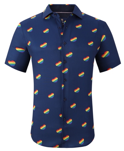 Tom Baine Men's Slim Fit Pride Performance Novelty Button Down Dress Shirt In Navy Blue