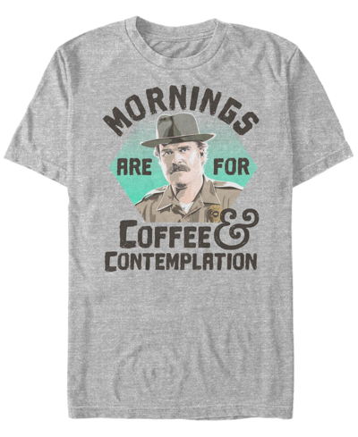 Fifth Sun Men's Stranger Things Hopper Coffee Morning Short Sleeve T-shirt In Athletic Heather