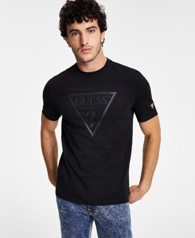 Guess Men's Chenille Triangle Logo T-shirt In Black
