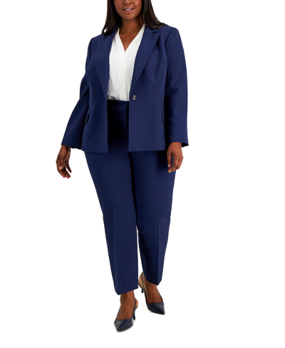 Le Suit Women's Multi-seam One-button Slim-leg Pant Suit, Regular And Petite Sizes In Indigo