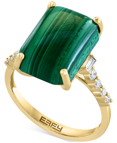 Effy Collection Effy Malachite & Diamond (1/5 Ct. T.w.) Statement Ring In 14k Gold In K Yellow Gold